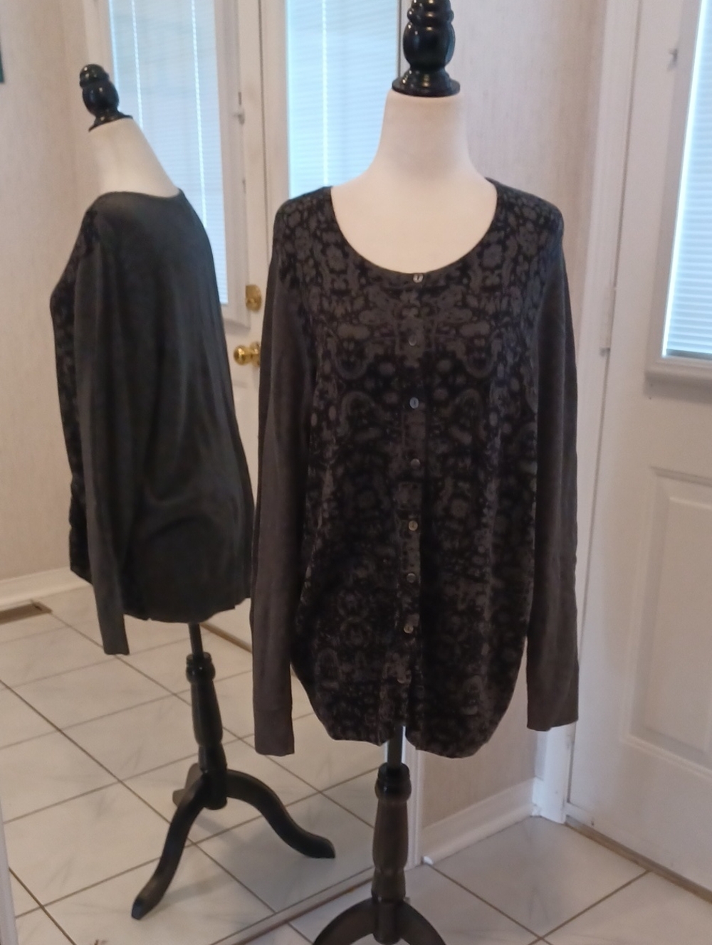 4/$80 Gray Button-Front Patterned Cardigan - Size 1X